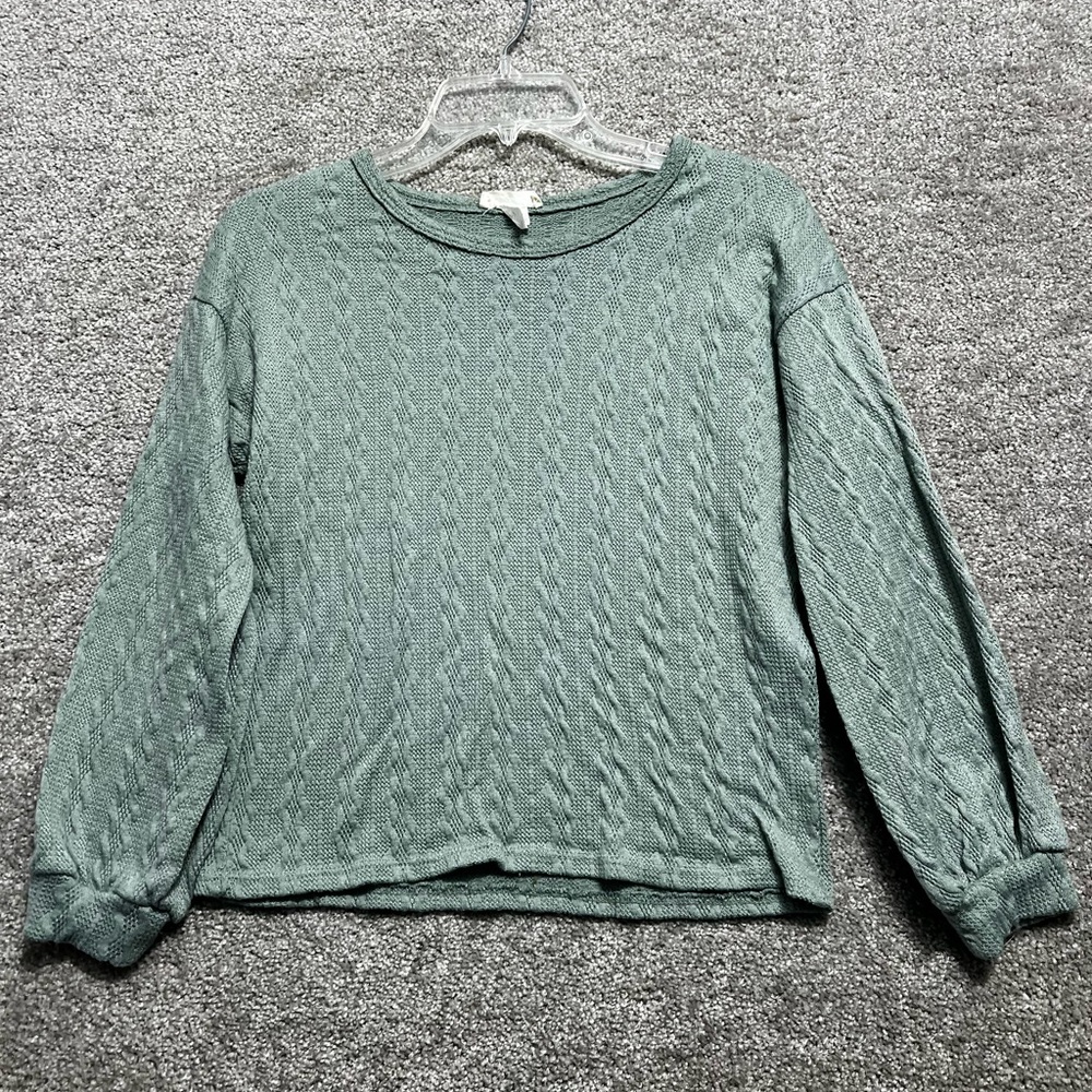 Tiffany Grey woman’s Textured Rayon Spandex Long Sleeve Sweater Blouse Medium